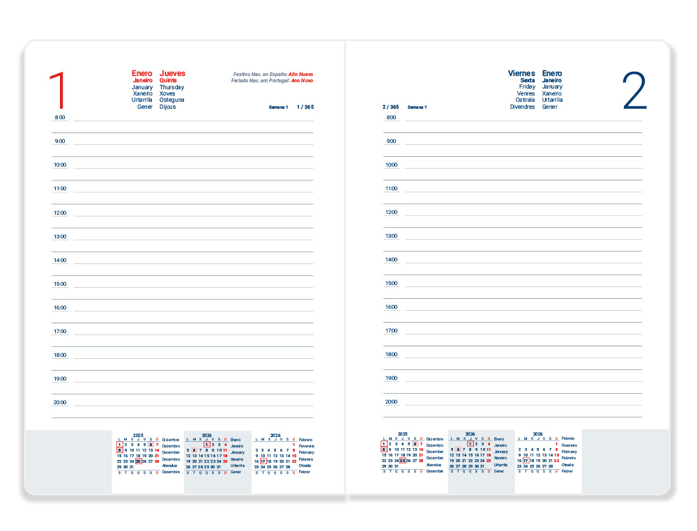 AGENDA ESPIRAL LIDERPAPEL SANTORINI A6 2026 DIA PAGINA AZUL PAPEL 60 GR FSC