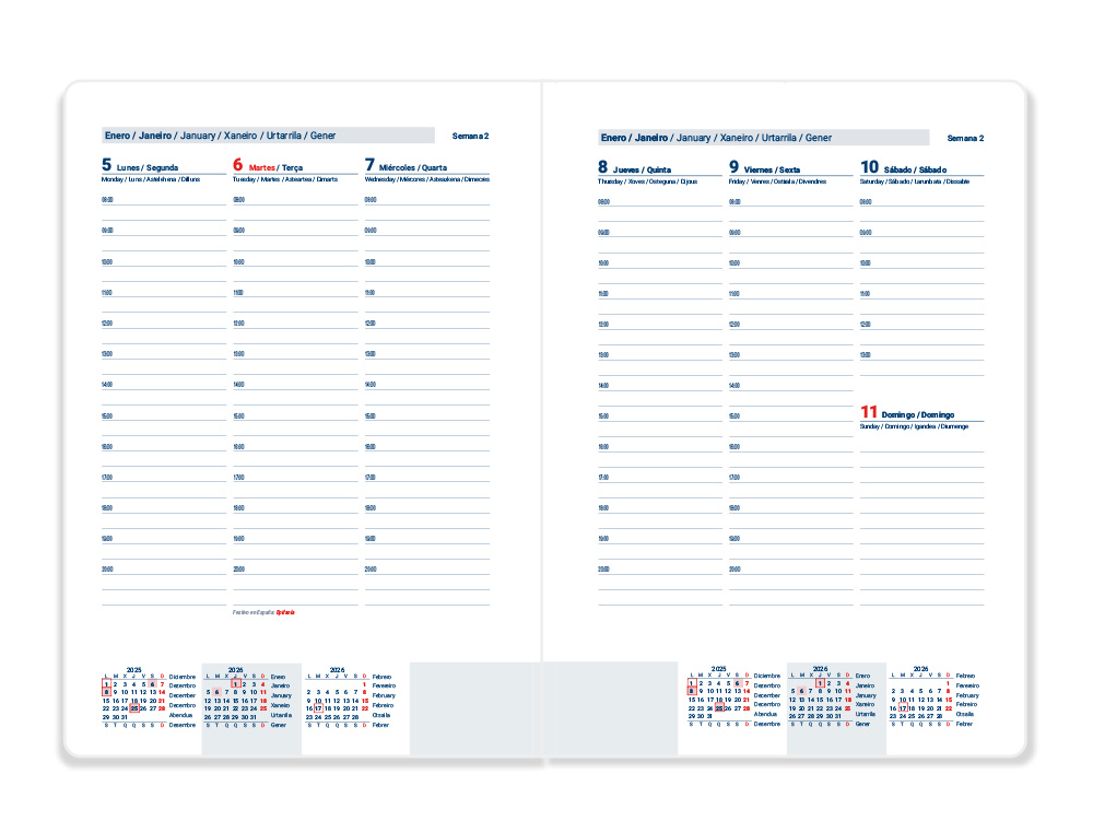 AGENDA ESPIRAL LIDERPAPEL CLASSIC A5 2026 SEMANA VISTA ROJO PAPEL 70 GR FSC