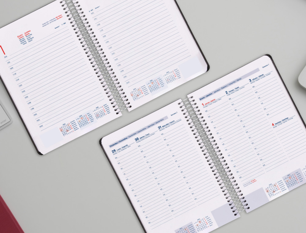 AGENDA ESPIRAL LIDERPAPEL CLASSIC A5 2026 SEMANA VISTA ROJO PAPEL 70 GR FSC
