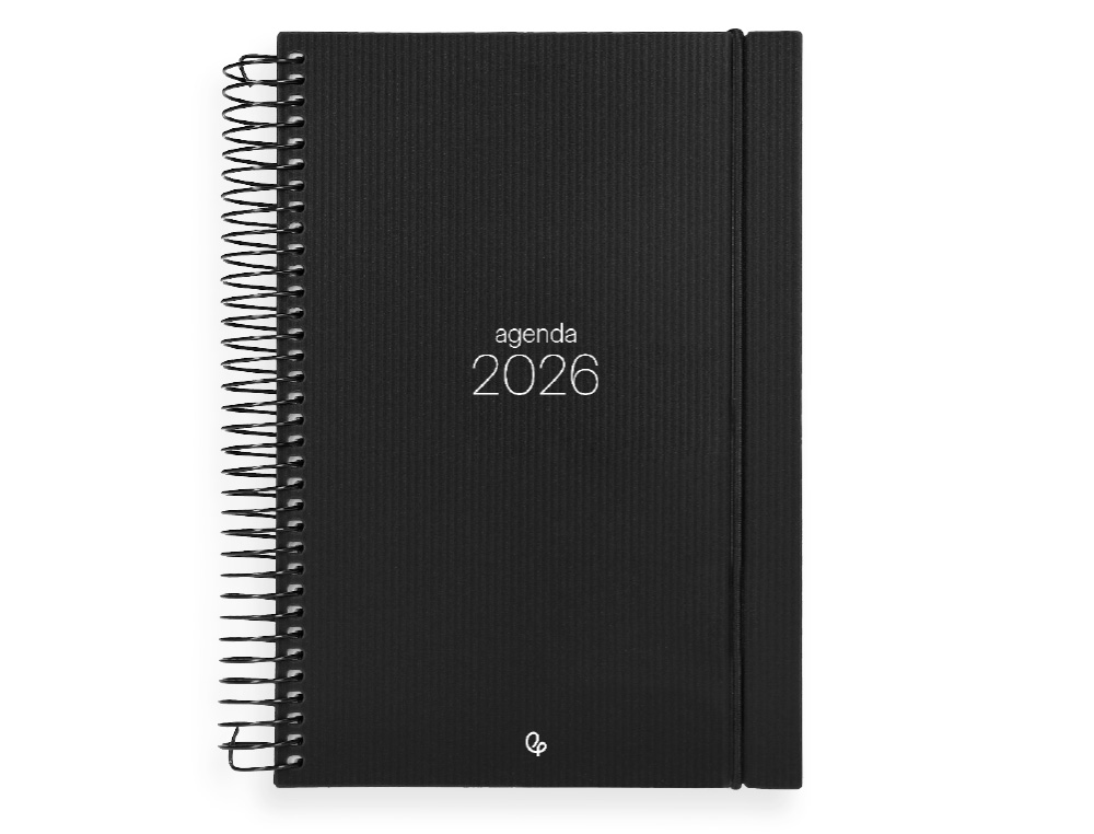 AGENDA ESPIRAL LIDERPAPEL OLBIA A4 2026 DIA PAGINA NEGRO PAPEL 60 GR FSC