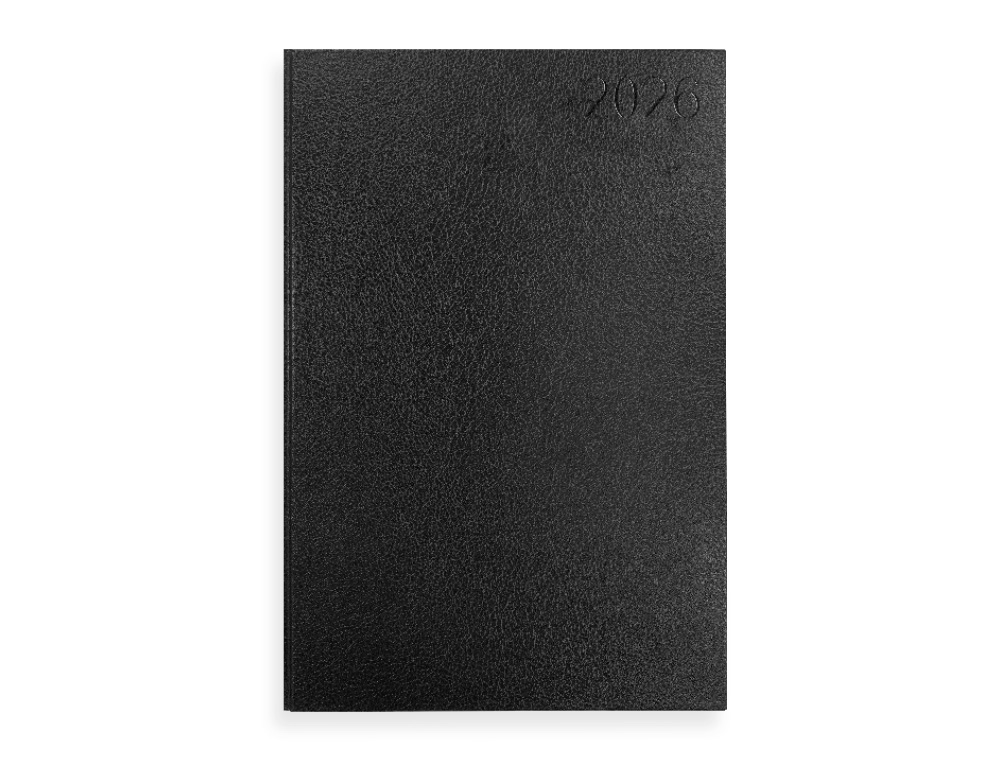 AGENDA ENCUADERNADA LIDERPAPEL CORFU A4 2026 SEMANA VISTA NEGRO PAPEL 60 GR FSC