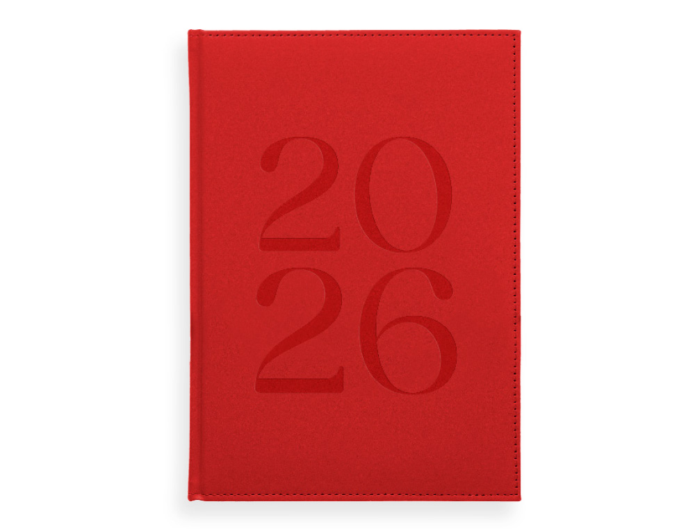 AGENDA ENCUADERNADA LIDERPAPEL CRETA 150X210 MM 2026 DIA PAGINA ROJO PAPEL 70 GR FSC