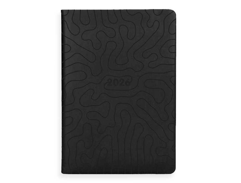 AGENDA ENCUADERNADA LIDERPAPEL LIPSI A5 2026 DIA PAGINA NEGRO PAPEL 70 GR FSC