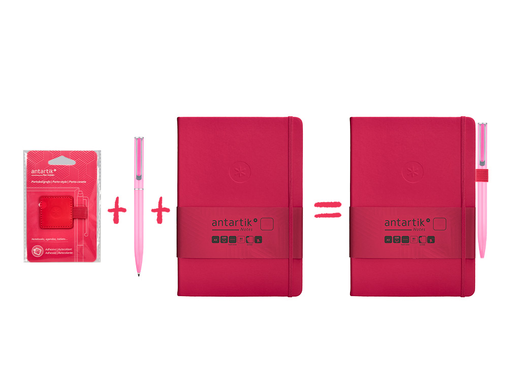 PORTABOLIGRAFO AUTOADHESIVO ANTARTIK PARA CUADERNO NOTE CON ELASTICO HASTA 15 MM GROSOR 80 MM FUCSIA 40X40 MM
