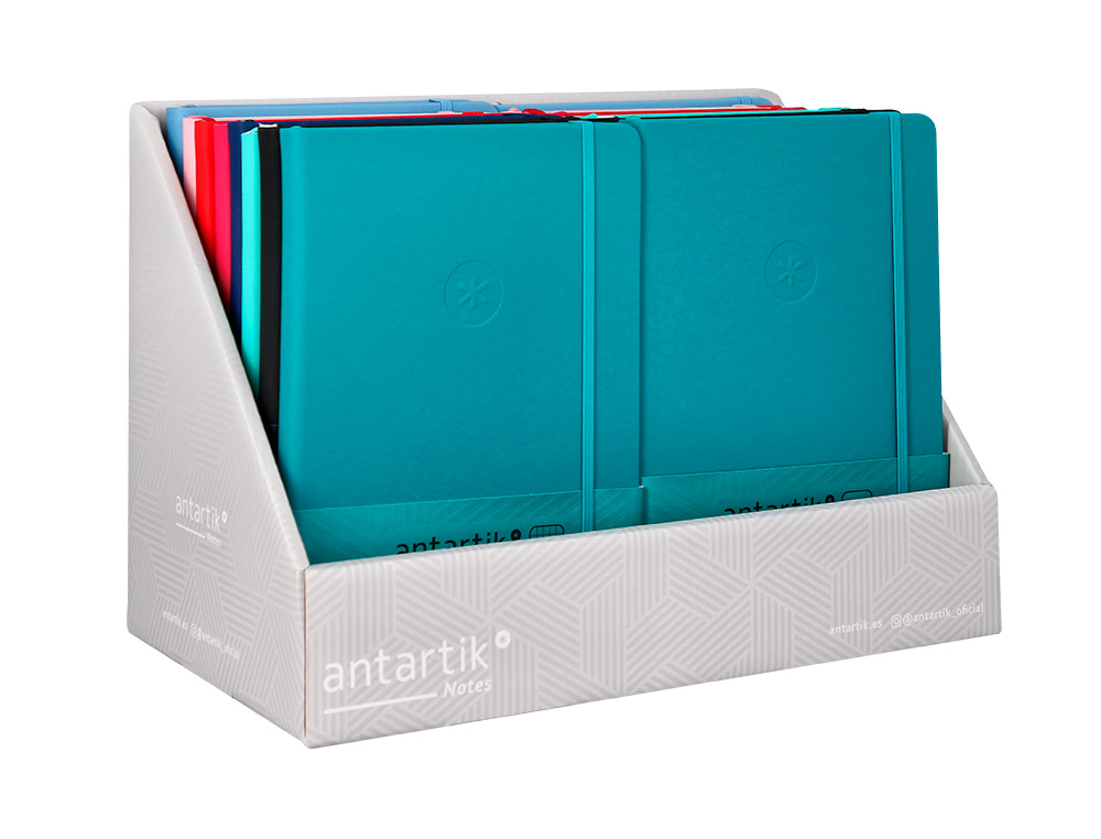 CUADERNO CON GOMILLA ANTARTIK NOTE TAPA DURA EXPOSITOR DE 18 UNIDADES SURTIDAS