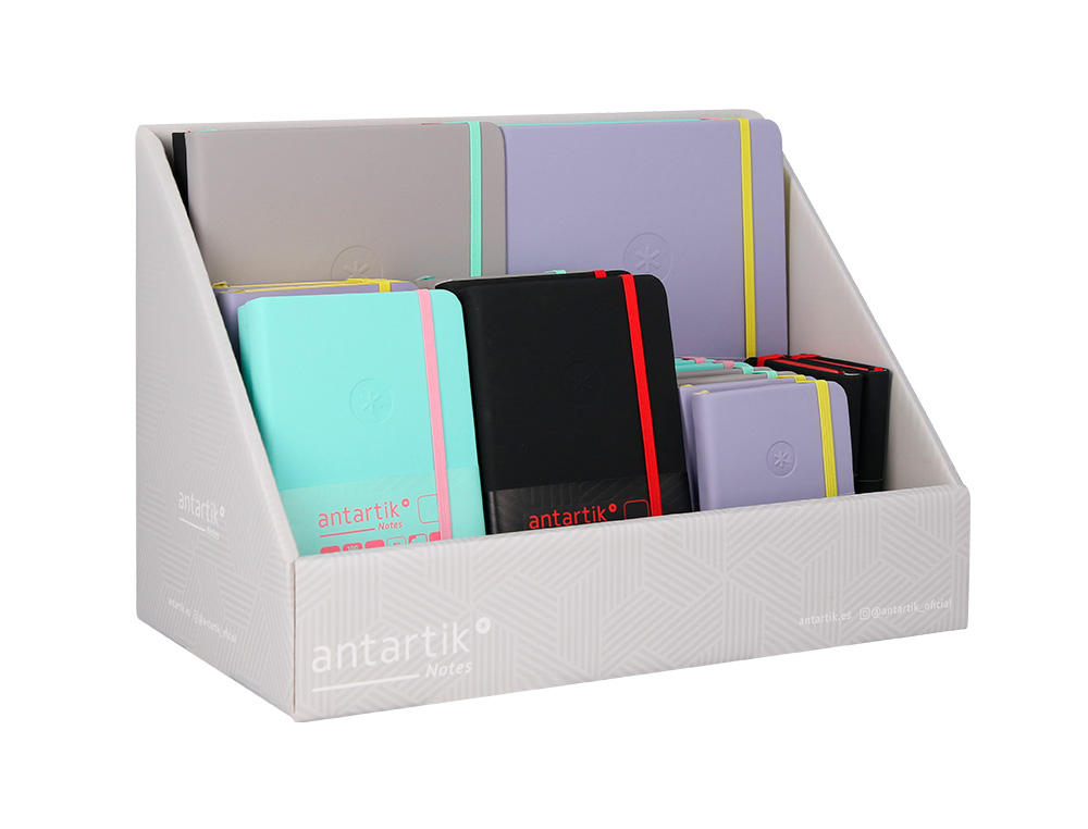 CUADERNO CON GOMILLA ANTARTIK NOTE TAPA DURA BICOLOR A5/A6/A7 EXPOSITOR DE 20 UNIDADES SURTIDAS
