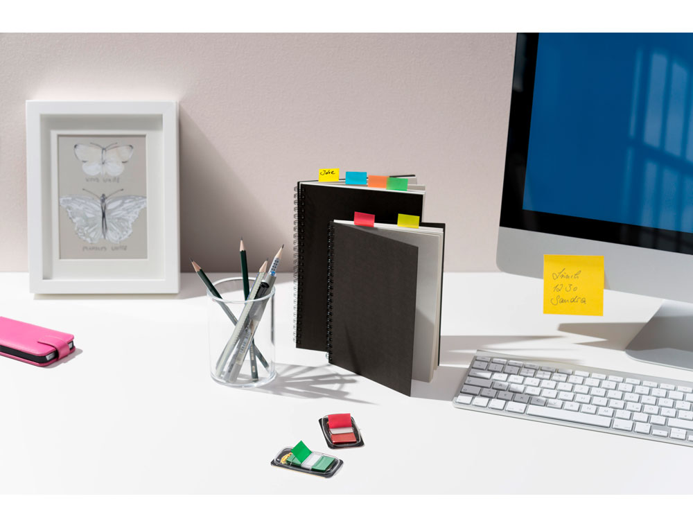 BANDERITAS SEPARADORAS POST-IT 680 DISPENSADOR 50 HOJAS 4 COLORES SURTIDOS + 2 DISPENSADORES 684 FLECHA 2