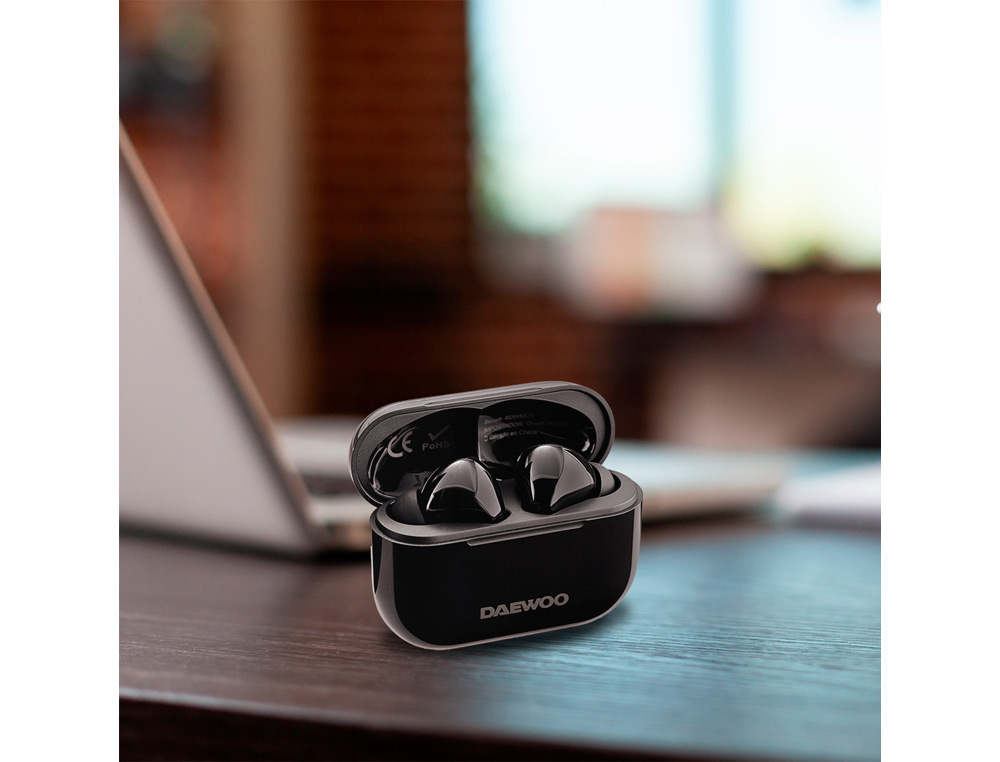 AURICULAR DAEWOO TWS BLUETOOTH 5.3 USB TIPO-C CON ESTUCHE DE CARGA 500MAH COLOR NEGRO