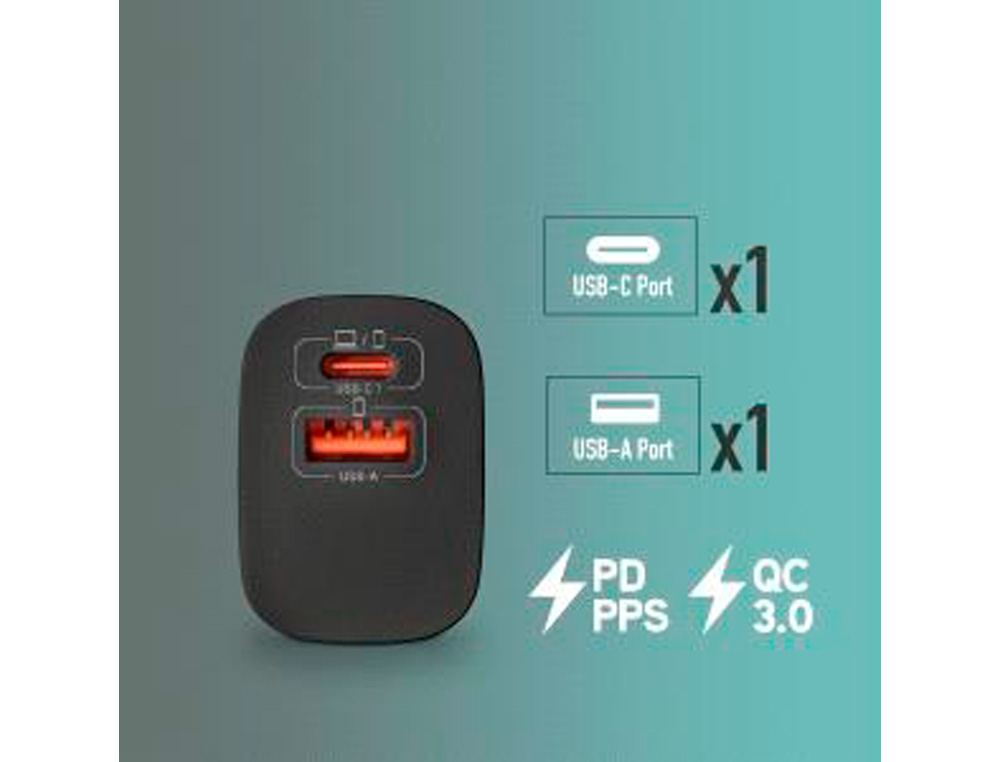 CARGADOR GAN NGS DE PARED ULTRARAPIDO PARA PORTATIL DE 33W CON 2 PUERTOS USB-C + USB-A