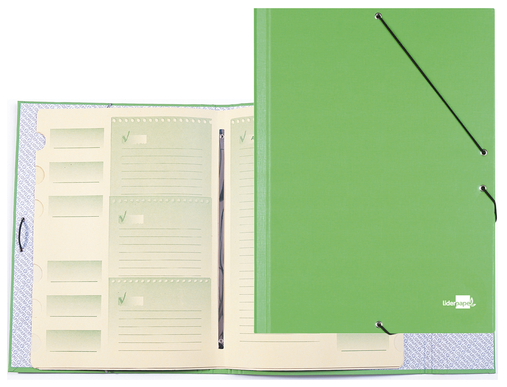 CARPETA CLASIFICADORA LIDERPAPEL 12 DEPARTAMENTOS FOLIO PROLONGADO CARTON FORRADO VERDE CLARO
