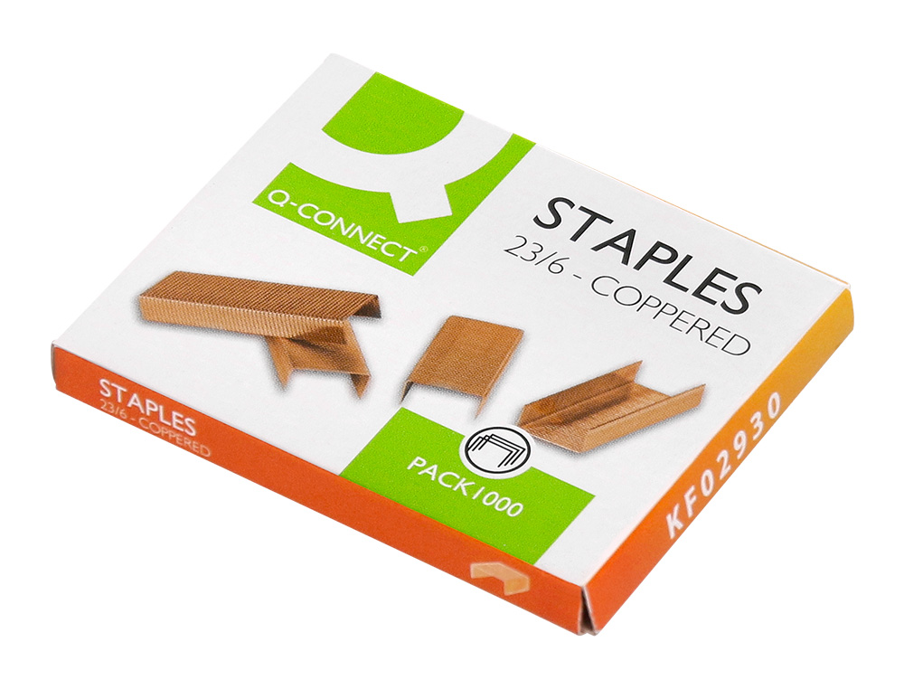 GRAPAS Q-CONNECT N 23/6 COBREADAS CAJA DE 1000 UNIDADES