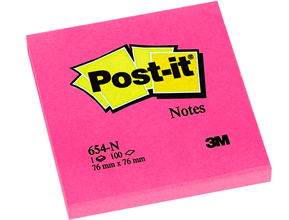 BLOC DE NOTAS ADHESIVAS QUITA Y PON POST-IT 76X76 MM FUCSIA NEON CON 100 HOJAS