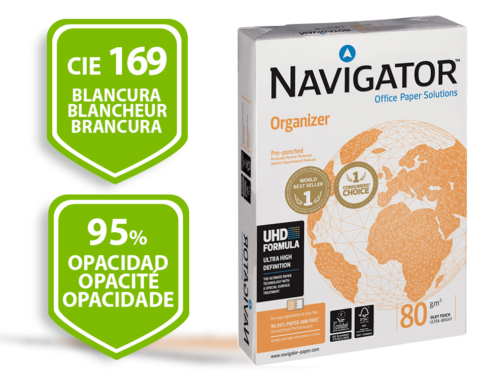 PAPEL FOTOCOPIADORA NAVIGATOR DIN A4 80 GRAMOS 4 TALADROS PAPEL MULTIUSO INK-JET Y LASER PAQUETE DE 500 HOJAS
