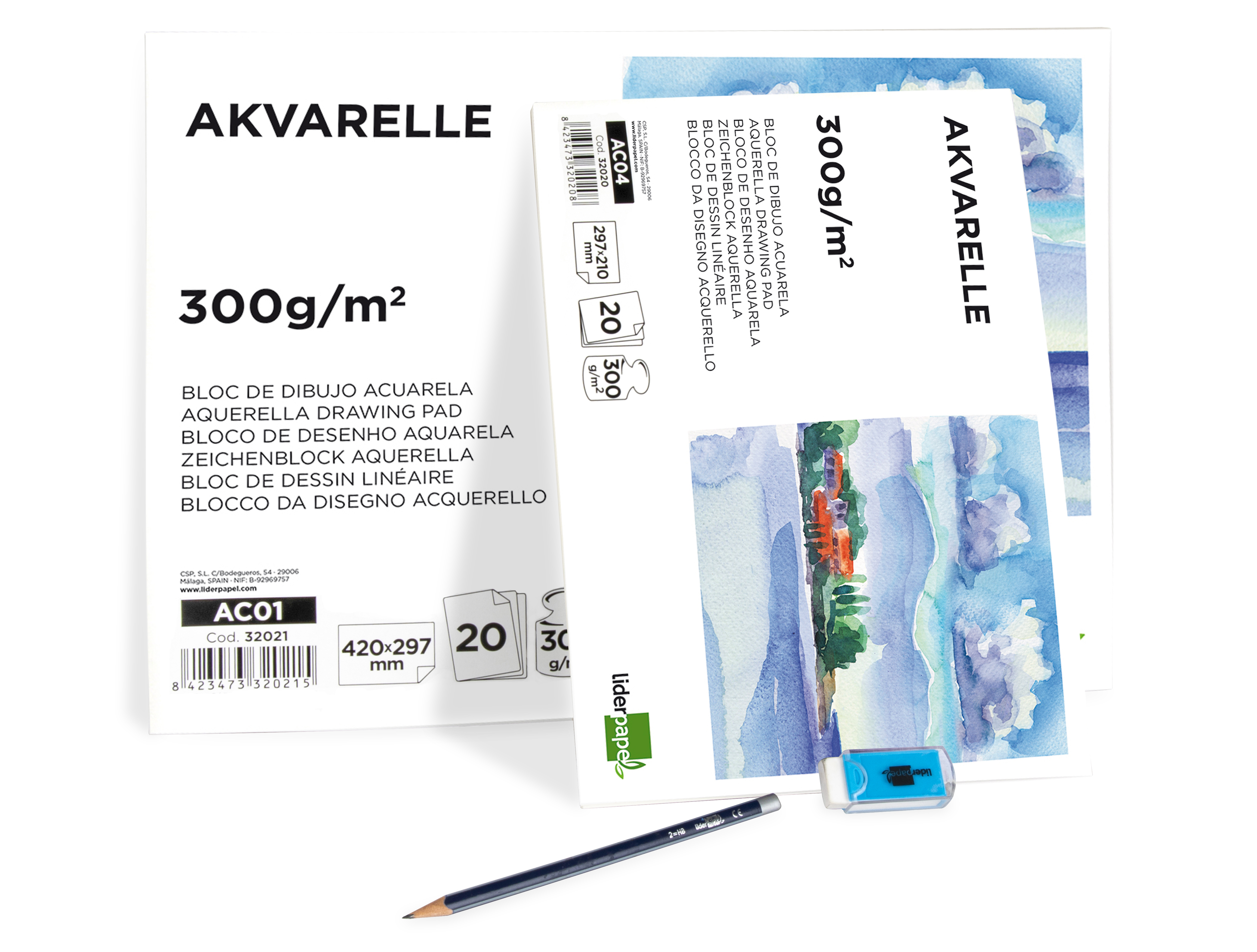 BLOC DIBUJO LIDERPAPEL ACUARELA ENCOLADO 210X297MM 20 HOJAS 300G/M2 SIN RECUADRO