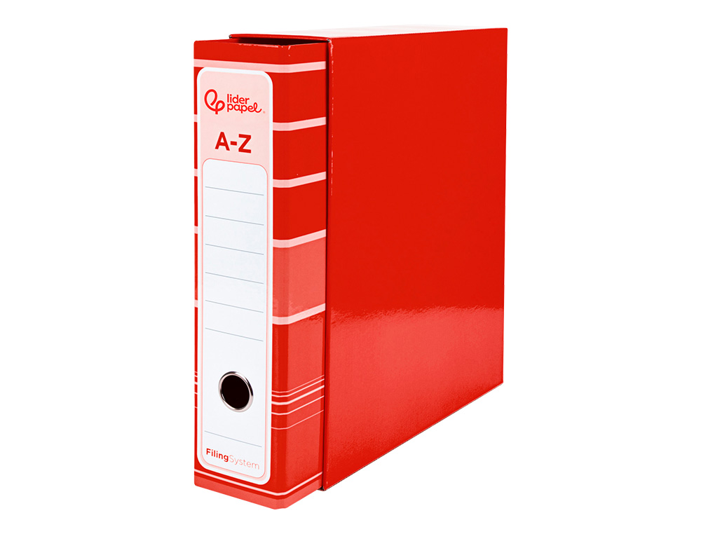 ARCHIVADOR DE PALANCA LIDERPAPEL A4 FILING SYSTEM FORRADO SIN RADO LOMO 80MM ROJOCON CAJA Y COMPRESOR METALICO