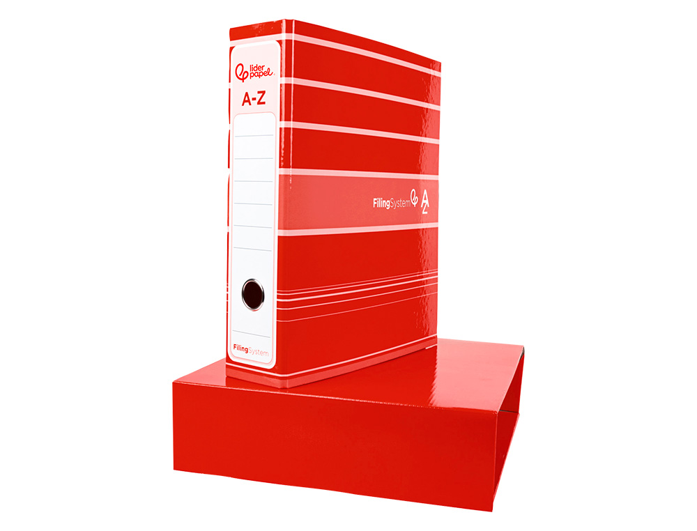 ARCHIVADOR DE PALANCA LIDERPAPEL A4 FILING SYSTEM FORRADO SIN RADO LOMO 80MM ROJOCON CAJA Y COMPRESOR METALICO