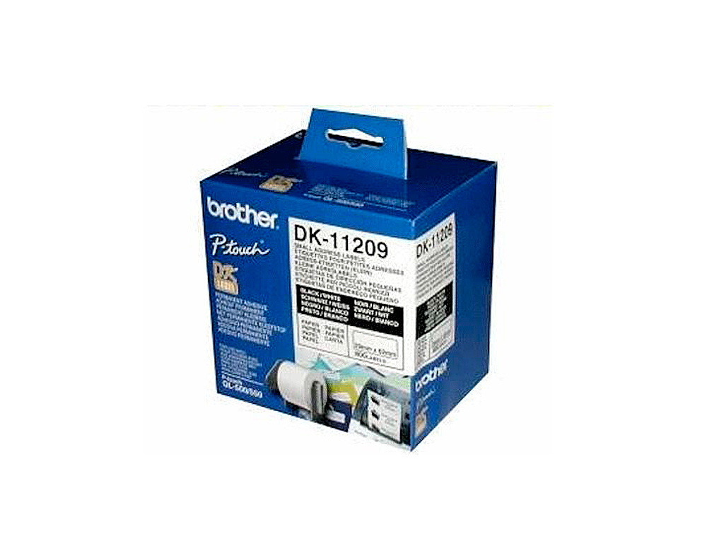 ETIQUETA ADHESIVA BROTHER DK11209 -TAMAÑO 62X29 MM PARA IMPRESORAS DE ETIQUETAS SOLO 1050/N/1060N -800 ETIQ.-