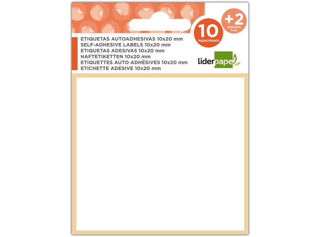ETIQUETAS LIDERPAPEL SOBRE DE 10 H. + 2 H. OBSEQUIO 12X30 MM -18 UNIDADES POR HOJA
