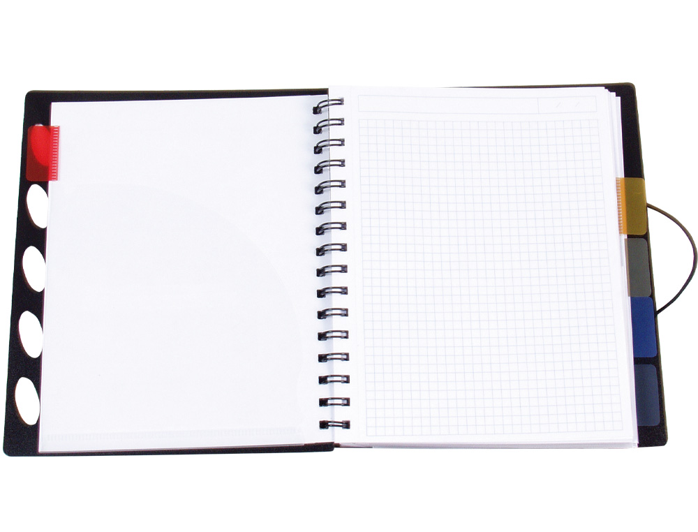 CUADERNO ESPIRAL LIDERPAPEL A5 MICRO EXECUTIVE TAPA PLASTICO 100H 80GR CUADRO 5MM 5 SE PARADORES CON GOMILLA NEGRO