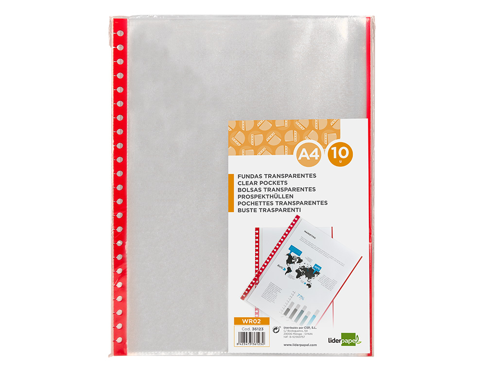 RECAMBIO FUNDA LIDERPAPEL INTERCAMBIABLES DIN A4 BORDES SURTIDOS BOLSA DE 10 UNIDADES