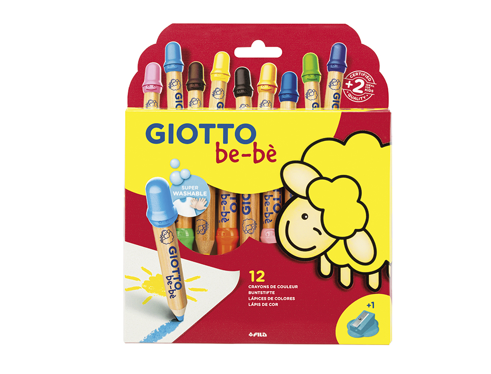 LAPICES DE COLORES GIOTTO SUPER BEBE CAJA DE 12 LAPICES COLORES SURTIDOS + SACAPUNTAS