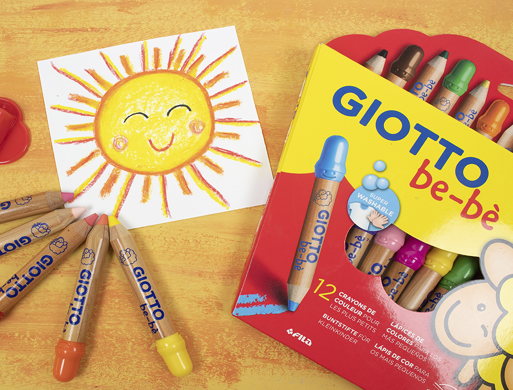 LAPICES DE COLORES GIOTTO SUPER BEBE CAJA DE 12 LAPICES COLORES SURTIDOS + SACAPUNTAS
