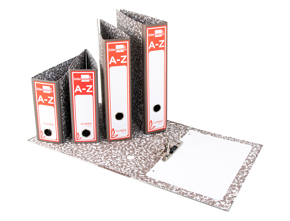 ARCHIVADOR DE PALANCA LIDERPAPEL CUARTO CLASSIC RED CARTON ENTRECOLADO SIN RADO LOMO 80MM GRIS COMPRESOR METALIC