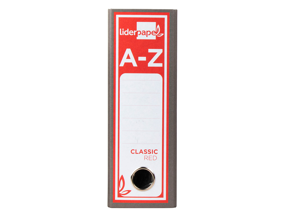 ARCHIVADOR DE PALANCA LIDERPAPEL CUARTO CLASSIC RED CARTON ENTRECOLADO SIN RADO LOMO 80MM GRIS COMPRESOR METALIC