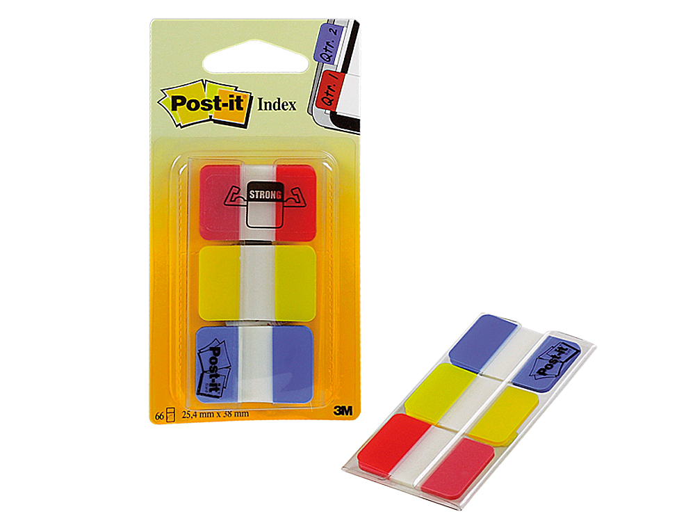 BANDERITAS SEPARADORAS RIGIDAS DISPENSADOR 3 COLORES POST-IT INDEX 686-RYB MEDIANOS22 BANDERITAS POR COLOR