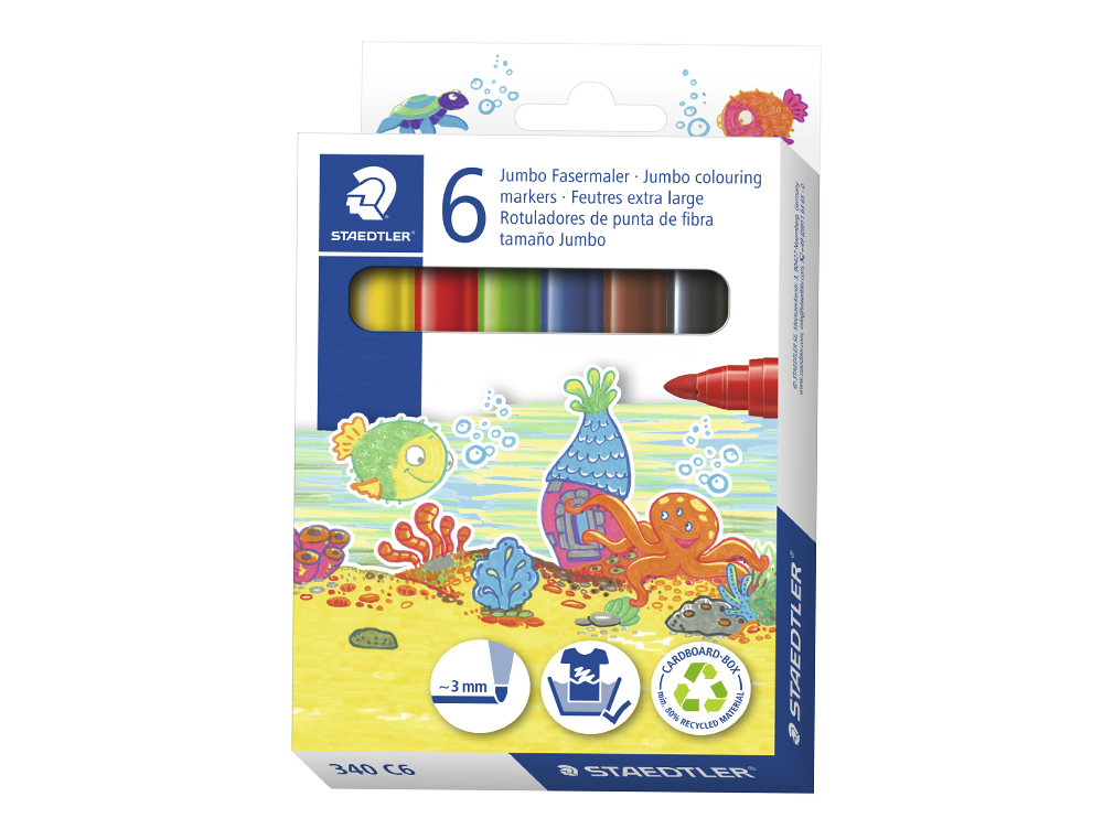 ROTULADOR STAEDTLER COLOR JUMBO TRAZO 3 MM ESTUCHE DE 6 UNIDADES COLORES SURTIDOS