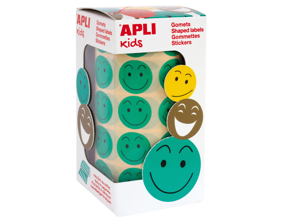 GOMETS APLI AUTOADHESIVO SMILE VERDE CARA FELIZ ROLLO DE 900 UNIDADES