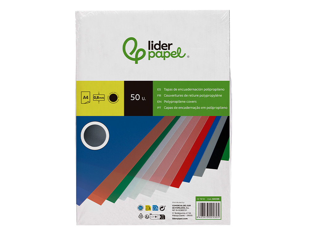 TAPA ENCUADERNACION LIDERPAPEL POLIPROPILENO A4 0.8MM NEGRO OPACO PAQUETE DE 50 UNIDADES