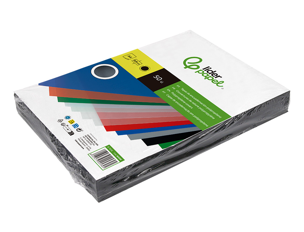 TAPA ENCUADERNACION LIDERPAPEL POLIPROPILENO A4 0.8MM NEGRO OPACO PAQUETE DE 50 UNIDADES