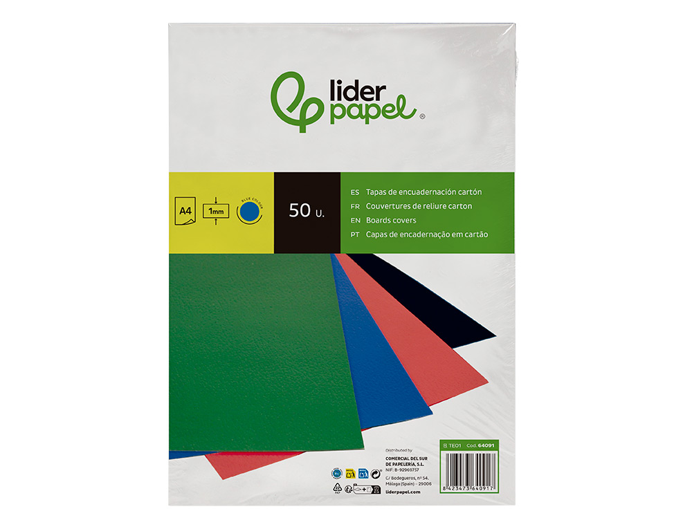 TAPA ENCUADERNACION LIDERPAPEL CARTON A4 1MM AZUL PAQUETE DE 50 UNIDADES