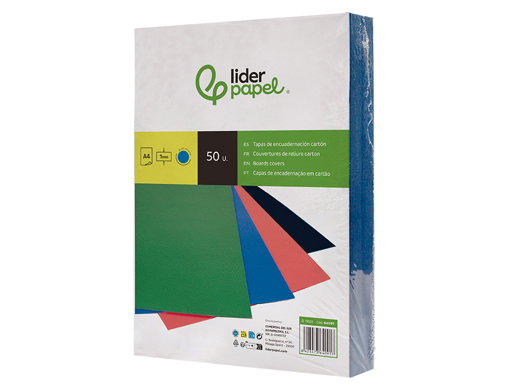 TAPA ENCUADERNACION LIDERPAPEL CARTON A4 1MM AZUL PAQUETE DE 50 UNIDADES