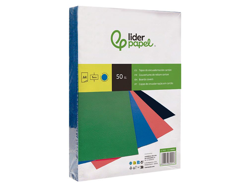 TAPA ENCUADERNACION LIDERPAPEL CARTON A4 1MM AZUL PAQUETE DE 50 UNIDADES