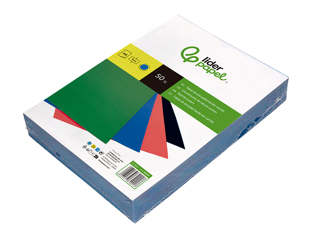 TAPA ENCUADERNACION LIDERPAPEL CARTON A4 1MM AZUL PAQUETE DE 50 UNIDADES