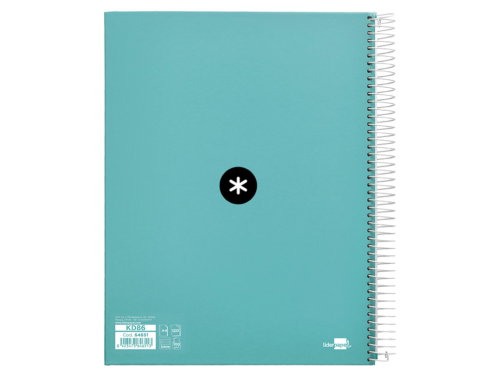 CUADERNO ESPIRAL A4 MICRO ANTARTIK TAPA FORRADA 120H 90 GR CUADRO 5MM 5 BANDAS 4 TALADROS COLOR MENTA