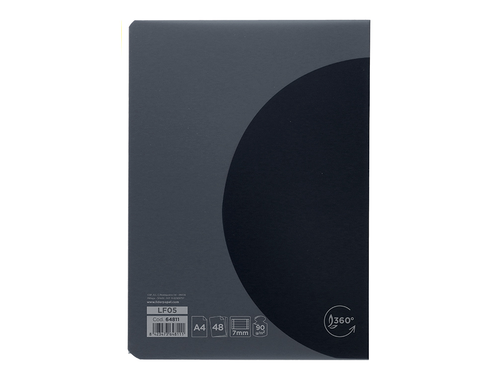 LIBRETA LIDERPAPEL 360 TAPA DE PLASTICO A4 48 HOJAS 90G/M2 HORIZONTAL CON DOBLE MARGEN TAPA NEGRA