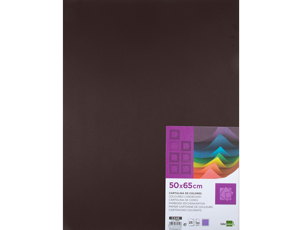 CARTULINA LIDERPAPEL 50X65 CM 180 GR MARRON PAQUETE DE 25 HOJAS