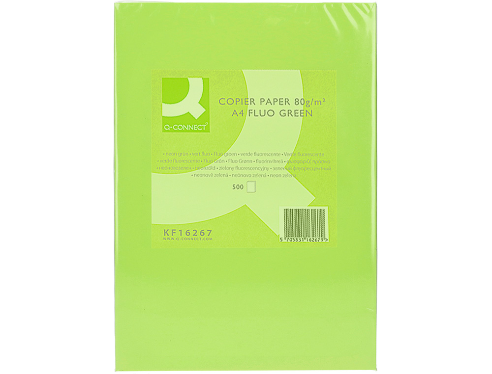 PAPEL COLOR Q-CONNECT DIN A4 80GR VERDE NEON PAQUETE DE 500 HOJAS