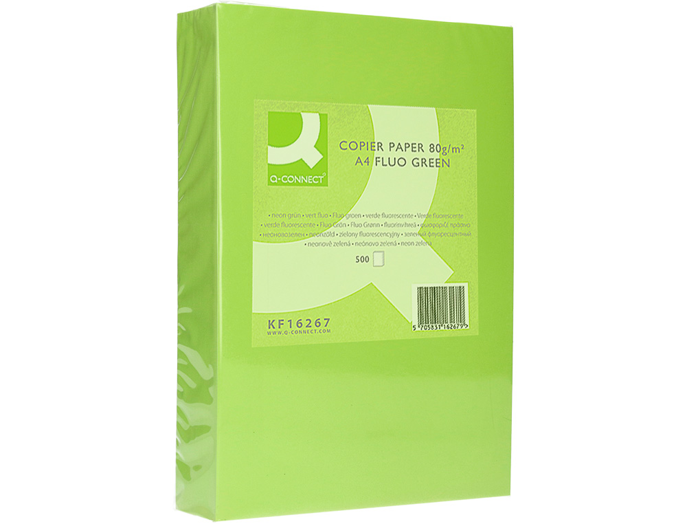 PAPEL COLOR Q-CONNECT DIN A4 80GR VERDE NEON PAQUETE DE 500 HOJAS