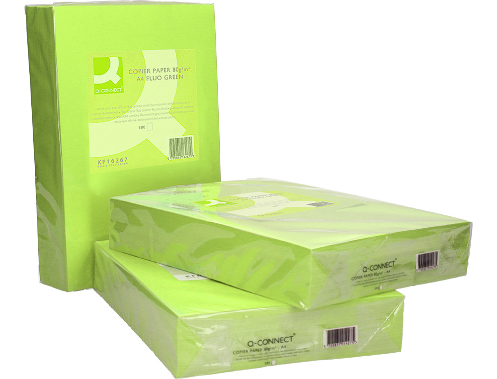 PAPEL COLOR Q-CONNECT DIN A4 80GR VERDE NEON PAQUETE DE 500 HOJAS