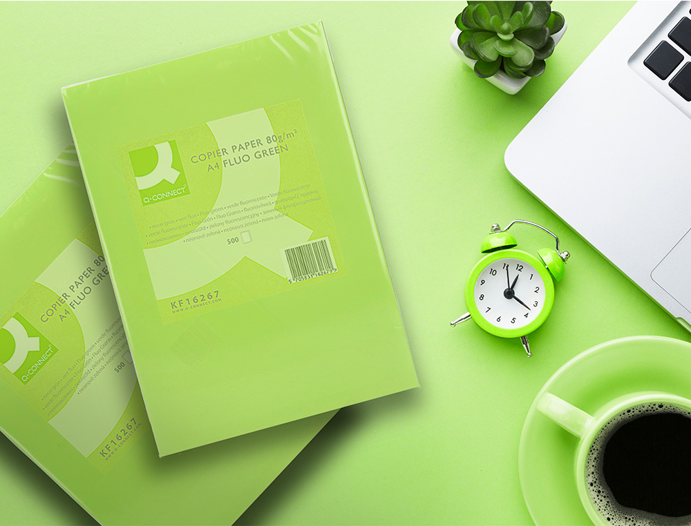 PAPEL COLOR Q-CONNECT DIN A4 80GR VERDE NEON PAQUETE DE 500 HOJAS