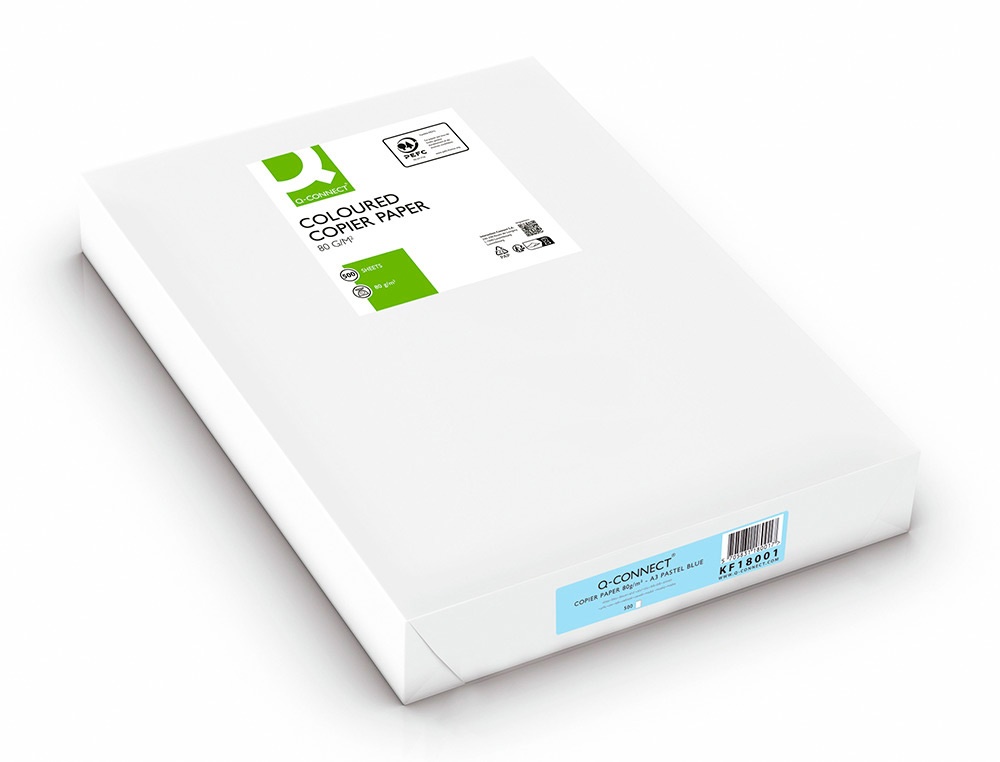 PAPEL COLOR Q-CONNECT DIN A3 80GR CELESTE PAQUETE DE 500 HOJAS
