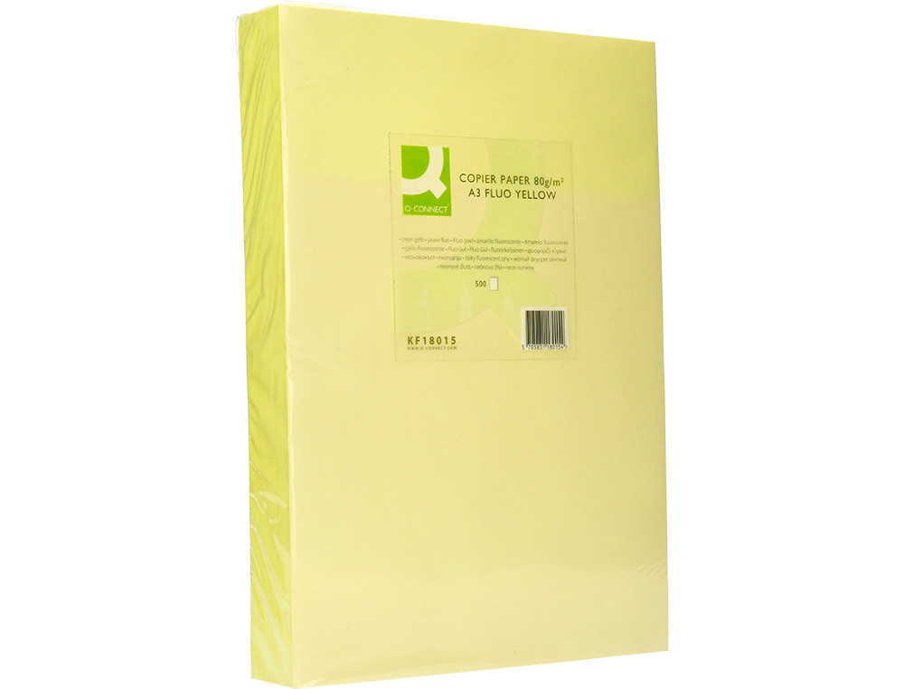 PAPEL COLOR Q-CONNECT DIN A3 80GR AMARILLO NEON PAQUETE DE 500 HOJAS
