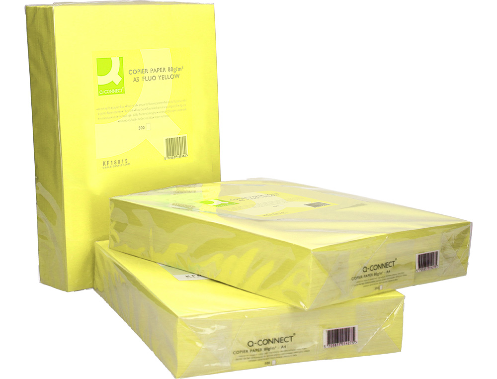PAPEL COLOR Q-CONNECT DIN A3 80GR AMARILLO NEON PAQUETE DE 500 HOJAS