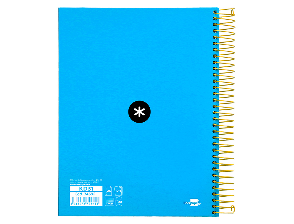 CUADERNO ESPIRAL A5 MICRO ANTARTIK TAPA FORRADA120H 90 GR CUADRO 5MM 5 BANDAS6 TALADROS COLOR AZUL