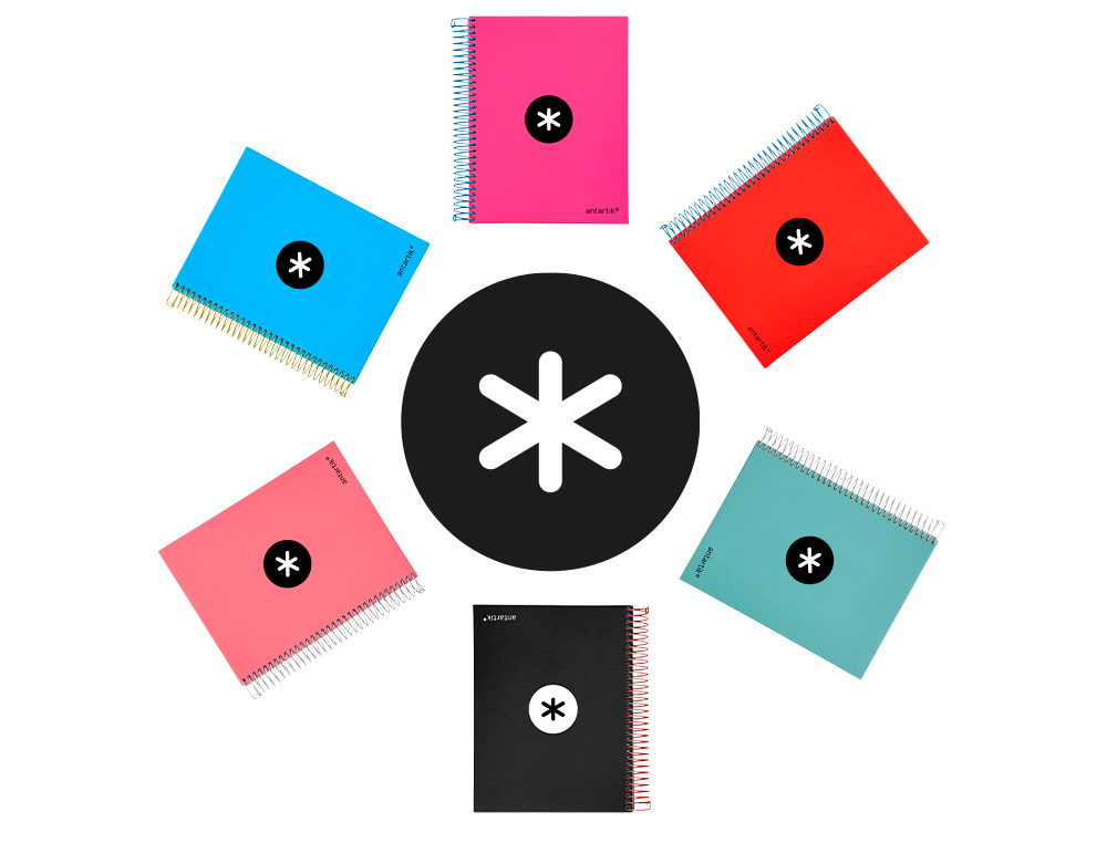 CUADERNO ESPIRAL A5 MICRO ANTARTIK TAPA FORRADA 120 H 100G HORIZONTAL 5 BANDAS6 TALADROS COLORES SURTIDOS