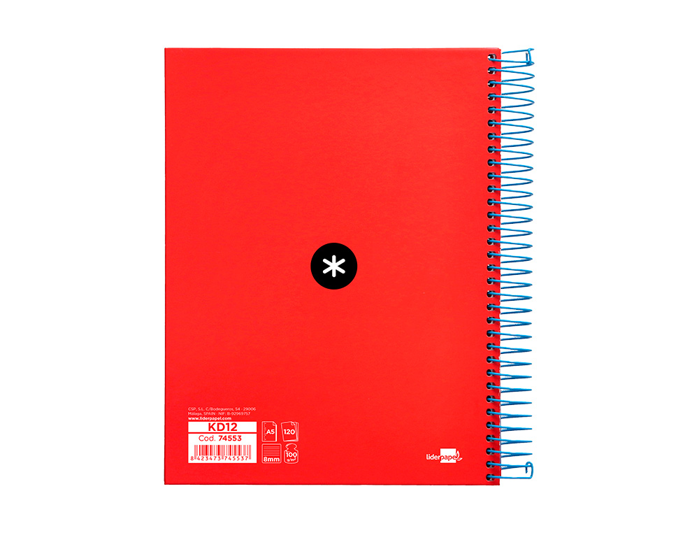 CUADERNO ESPIRAL A5 MICRO ANTARTIK TAPA FORRADA 120 H 100G HORIZONTAL 5 BANDAS6 TALADROS COLORES SURTIDOS